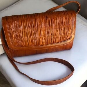 Vintage Eel Skin Leather Crossbody Brown Shoulder Bag Clutch Purse Eelskin
